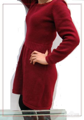 手編漂亮的酒紅色長袖連衣裙方法介紹