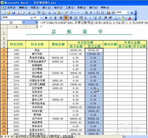 使用excel開展會計工作——總賬表單