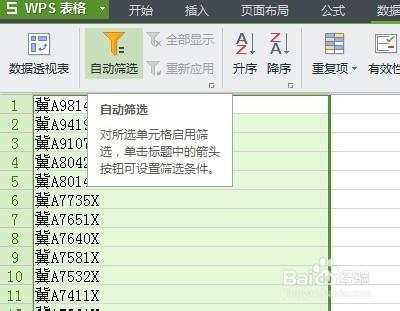 利用WPS表格快速篩選自己喜歡的車牌號