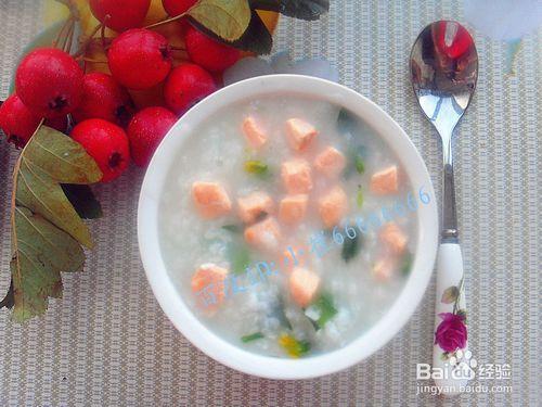 補腦養顏美食——油菜花三文魚粥