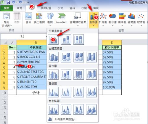 怎麼用excel 2007 版製作簡要柏拉圖？