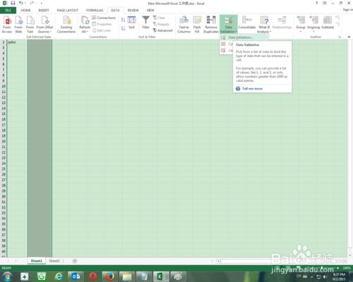 使用excel 2013 英文版 創建一個下拉列表