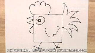 【兒童節】正方形簡筆畫 小狗 公雞 小鳥