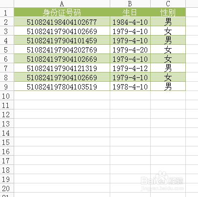 表格中如何從身份證號碼中提取生日和識別性別