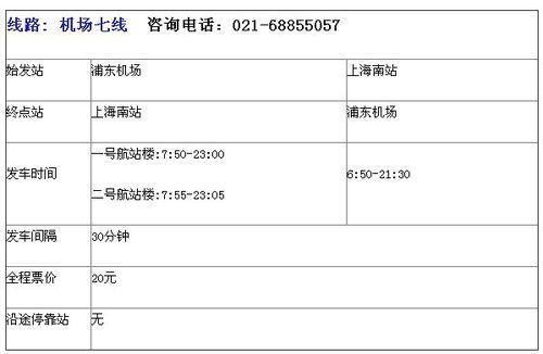 上海機場大巴路線時刻表及票價