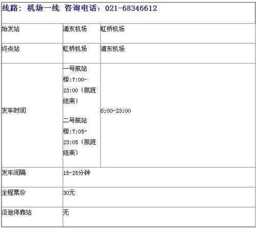 上海機場大巴路線時刻表及票價