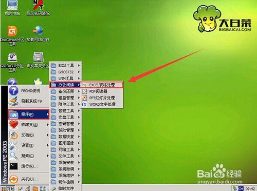 大白菜win2003pe系統excel表格處理的教程