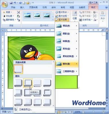 Word 2007技巧：設定圖片稜臺效果