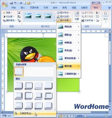 Word 2007技巧：設定圖片稜臺效果