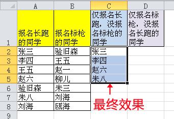 Excel提取兩列之間的不相同值