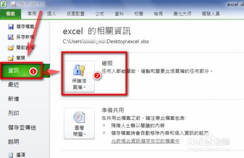 EXCEL 2010 中文繁體版如何設定或取消密碼保護