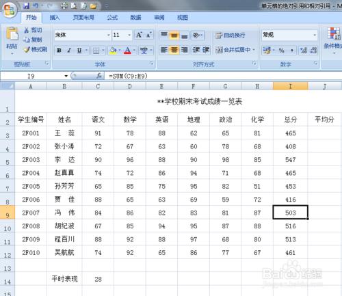 Excel中公式的絕對引用和相對引用單元格