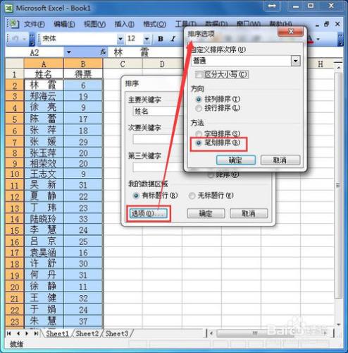 在Excel中如何按姓氏筆畫來排序