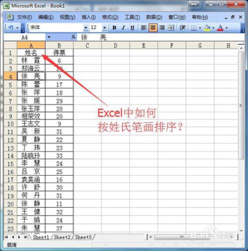 在Excel中如何按姓氏筆畫來排序