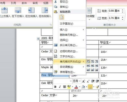 word2010中設定插入表哥的文字和邊框底紋