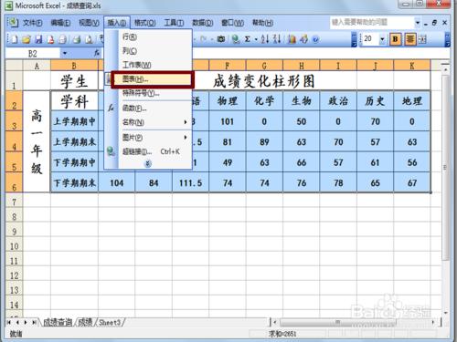 隨學生成績變化自動變化的柱形圖