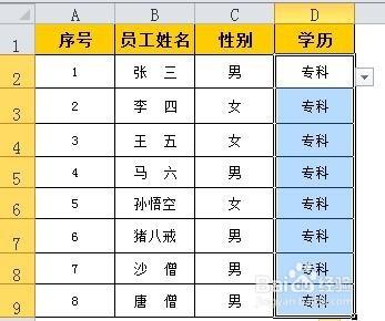 資料有效性快速輸入學歷