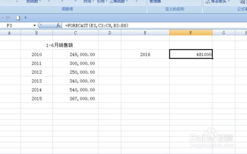 EXCEL中如何使用函式預測下一年銷售額