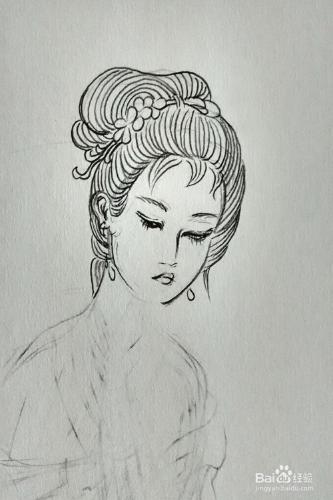 仕女圖的線描快速畫法---黛玉葬花圖