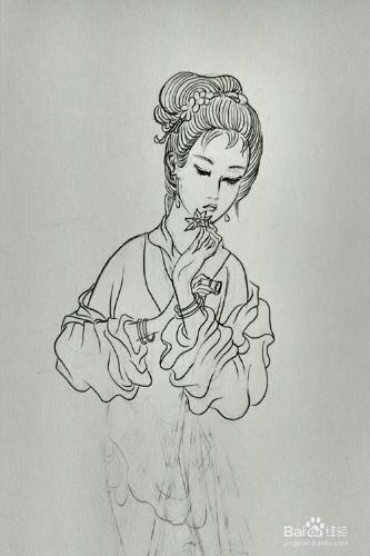 仕女圖的線描快速畫法---黛玉葬花圖