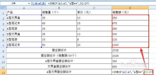 SUMIF函式——計算符合指定條件的數值之和