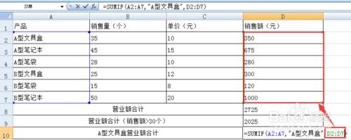 SUMIF函式——計算符合指定條件的數值之和