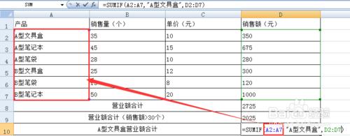 SUMIF函式——計算符合指定條件的數值之和