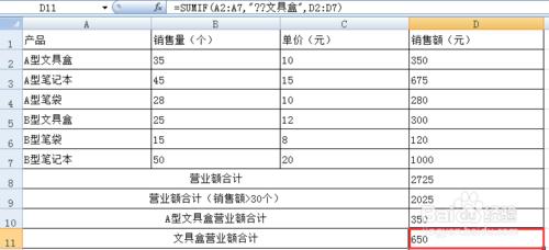 SUMIF函式——計算符合指定條件的數值之和