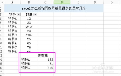 excel怎麼看相同型號數量最多的是那幾個？