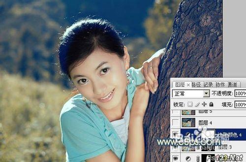 Photoshop打造淡淡的古典青黃色外景美女圖片