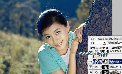 Photoshop打造淡淡的古典青黃色外景美女圖片