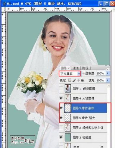 Photoshop在白背景中摳出白色婚紗