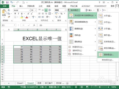 Excel如何顯示標記數字唯一值