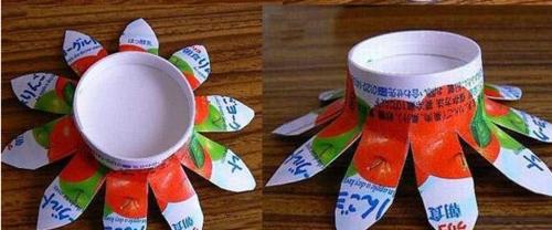 酸奶盒和一次性紙杯手工製作向日葵裝飾