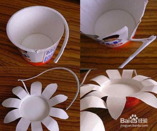 酸奶盒和一次性紙杯手工製作向日葵裝飾