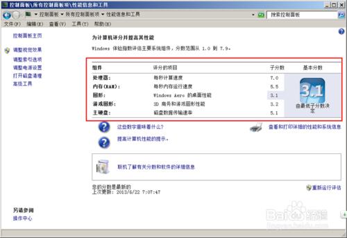 WIN7電腦硬體效能分數評估