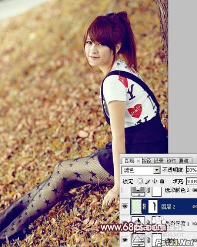 Photoshop調出草地美女圖片淡淡柔美的紅綠色