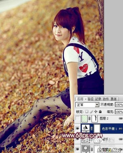 Photoshop調出草地美女圖片淡淡柔美的紅綠色