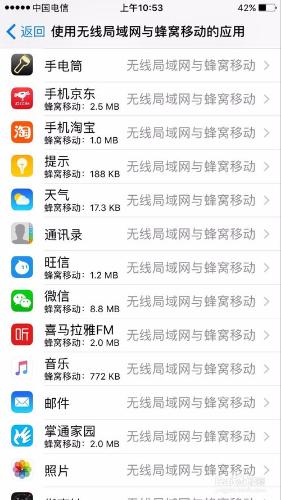 蘋果手機如何檢視應用具體使用的蜂窩移動量