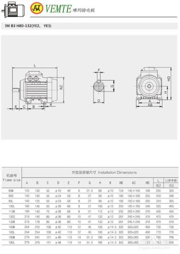 三相非同步電機外形圖紙與安裝尺寸