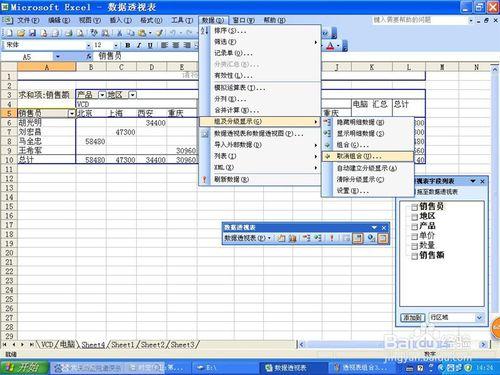 excel透視表中資料的組合